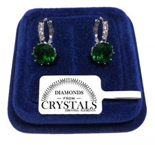 Orecchini Cerchio Punto Luce Verde pl.Oro Bianco 18K con Cristalli Zirconi A11