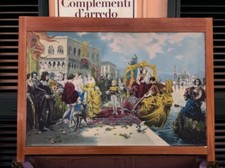 ANTIQUARIATO ANTICO ARAZZO SU TELA "VENEZIA DELL'800"CON CORNICE COEVA