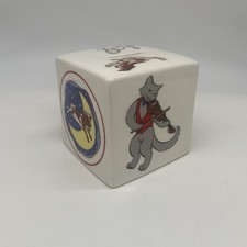 Tiffany & Co Hey Diddle Diddle 3” Cube Ceramic Baby Gift Piggy Bank w/stopper