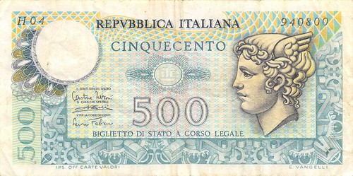 Banconota italia 500 - 500, lire