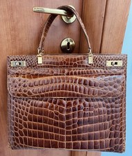 BORSA IN VERA PELLE DI COCCODRILLO VINTAGE “ GUIDO BORELLI”COLOR TABACCO