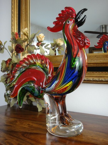 Scultura gallo cristallo vetro