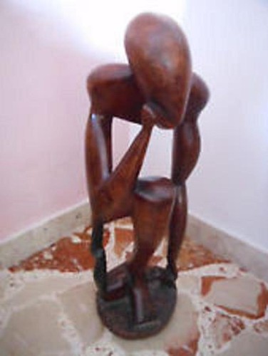 Scultura legno uomo pensante - legno,