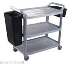 CARRELLO DI SERVIZIO 3 PIANI Plastica cm 102X50X96H Con 2 Cestini Professionale