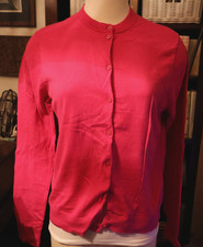 DONNA J. CREW Cardigan Girocollo Rosa Brillante 100% Cotone Lungo Slv XL