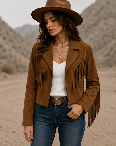Giacca western con - frange, in