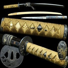 Spada giapponese Wakizashi Koshirae Tsuka Saya Tsuba set antico 25,47 in