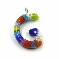 CIONDOLO, LETTERA VETRO MURANO, INIZIALE G, LUNGHEZZA 2.5 CM, MURRINE