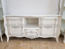 MOBILE PORTA TV IN LEGNO AVORIO E FOGLIA ARGENTO CON CRISTALLI