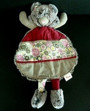 U8*. DOUDOU PLAT TRUDI OURS FOREST MARRON GRIS CHINE ROUGE ROSE FLEUR - NEUF*