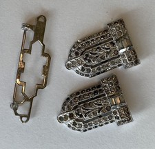 SPILLA VINTAGE ART DECO ANNI '30 CORO DUETTO PAT 1798867 TONO ARGENTO 3PZ 2,5”