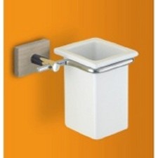 Gedy Minnesota Wood Bicchiere Portaspazzolini Porcellana Legno Wengè / Chiaro 