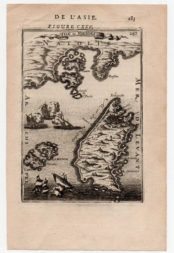 Mappa antica isola - antica, rodi