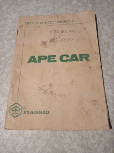 Ape car piaggio - libretto, uso