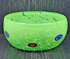 Murrina ciotola vetro verde tonda con murrine colorate h 6 x 12 ø