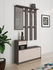 Ingresso Clint, Entratina Moderna Con Specchio, Mobile Con Scarpiera, Armadietto