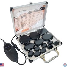 14-Piece Basalt Hot Stone Massage Kit with Temperature Regulator for Spa Use