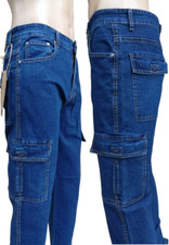 Nuovo Jeans Uomo Cargo Tasconi 4 Stagioni Tg.48/60 Elasticizzato Regular Fit.
