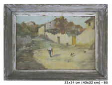 QUADRO ANTICO SCENA DI VITA CAMPAGNA FRANCIA PROVENZA DIPINTO AD OLIO SU TELA B5