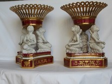 Porcellana JACOB PETIT Coppia Fruttiere Antiquariato Altezza 40 Cm