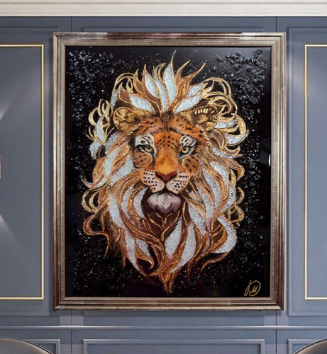Quadro leone oro - d'oro,,