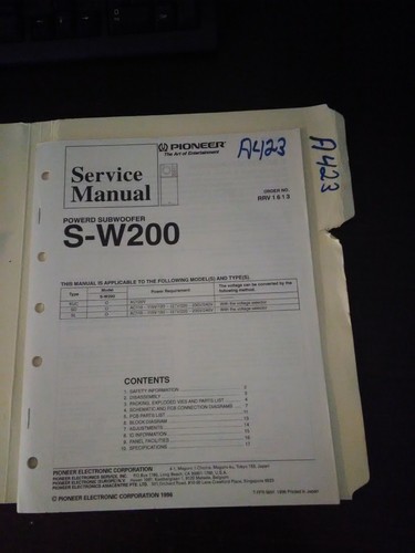 Pioneer w200 manuale - s-w200,