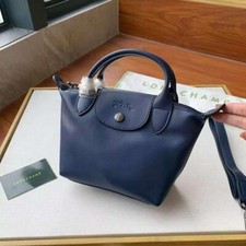Borsa a tracolla Longchamp Le Pliage Cuir XS mini in pelle blu navy outlet NUOVA #GBJ