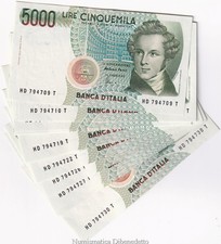 Repubblica Italiana - 5000 Lire Bellini 1996 - Consecutive da Mazzetta FDS / UNC
