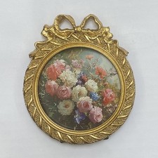 Cornice per foto, stile retrò, da tavolo, rotonda, da appendere, dorata,