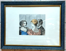 Incisione colorata a mano ad acquerello numerata firma Alberto Sughi in cornice