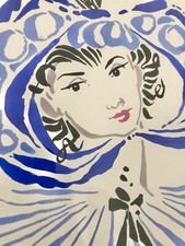 Luca Crippa Dipinto A Tempera Su Carta, Firmato, Anni 1950. Ragazza Con Guanti