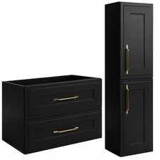 SET Mobili Bagno Mobile Sottolavabo 80 cm + Armadio Colonna Vintage CLASSIC NERO