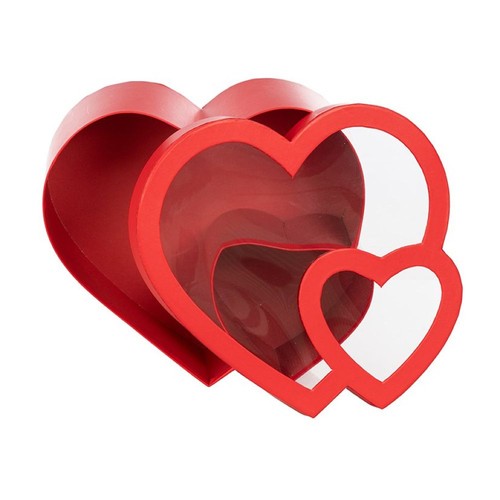 Scatola doppio cuore rosso - rosso, con