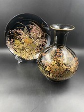 Set soprammobile decorativo vaso con piatto Giapponese t KUTANI CRISANTEMO D'ORO