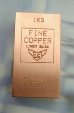 RAME LINGOTTO 1000 g 1 kg. 999 FINE COPPER BARR KUPFERBARREN CUIVRE 