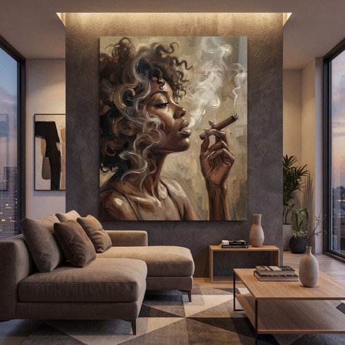 Donna nera fuma rilassata