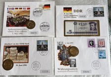 GERMANIA - LOTTO FDC 3 MONETE MARCO + BANCONOTE TEDESCO PRESIDENTI PLACCATO ORO