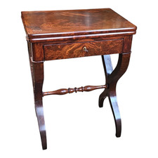 Tavolino da Gioco Antico Impero Francese Sec. Metà '800 Mogano Piuma Restaurato