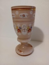 antico calice di Boemia in vetro color rosa chiaro molato e inciso