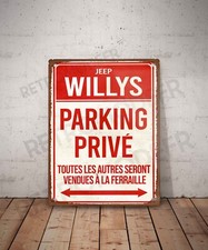 Plaque métal vintage Jeep Willys parking privé Enseigne Garage Décoration Déco