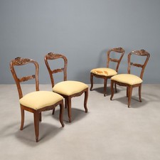 Sedie Antiche Luigi Filippo Noce Intagliato Tessuto Set 4 Sedie Italia XIX Sec.