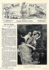 RIVALI INEGUALI FR.UINEA GATTO RAGAZZA UCCELLATORE STAMPA ANTICA 1903