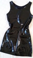 Mini abito ecopelle lucido elasticizzato party smanicato nero taglia M