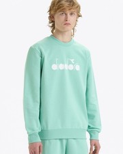  Felpa Sportiva girocollo UOMO Diadora Verde Neon Crew logo Pullover 