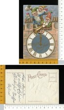 V3453] BUON ANNO NUOVO - SCENA GNOMI ELFI SOPRA OROLOGIO CAMPANILE - RILIEVO