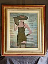 Quadro olio su tela figura femminile con ventaglio cornice 50×70 cm