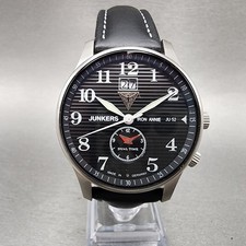 Orologio Junkers Iron Annie Ju 52 Dual Time Uomo 40mm Quadrante Nero Acciaio Data Nuovo Batt