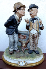 Statua Scultura Porcellana Capodimonte Due Gentiluomini Uomini Signori 33x27cm