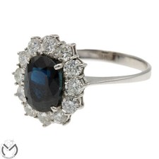 Anello oro bianco 18 kt 750 con ZAFFIRO blu 2 ct e diamanti 1,20 ct -735/vv-