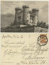 UN SALUT D'AYMAVILLES -LE CHATEAU -VALLE D'AOSTA -VIAGG.1921 CARTOLINA